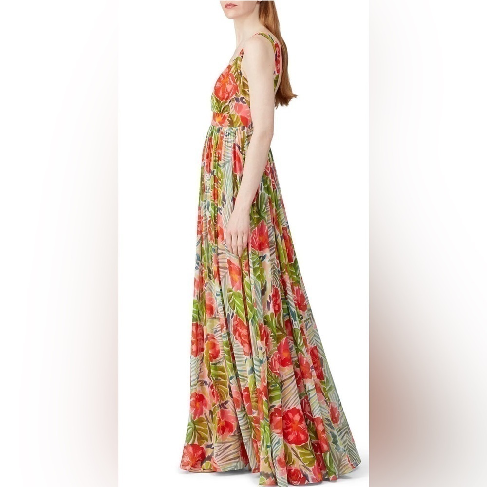Badgley Mischka Green Floral maxi dress size 0-2 15” PTP - Picture 5 of 10